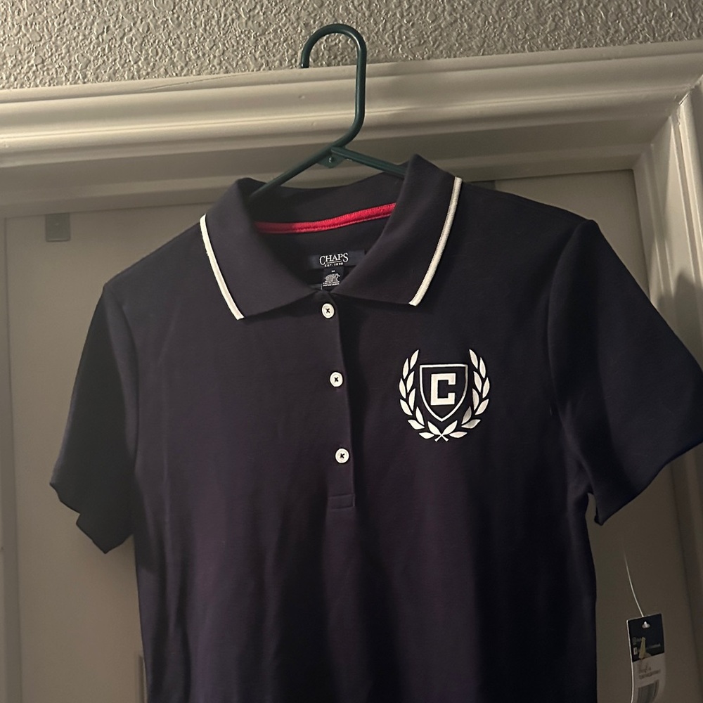 Chaps Navy Polo Dress with White Accents